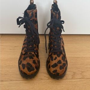 SCHUTZ Calf Hair Animal Print Lug Sole Combat Boot Size 8